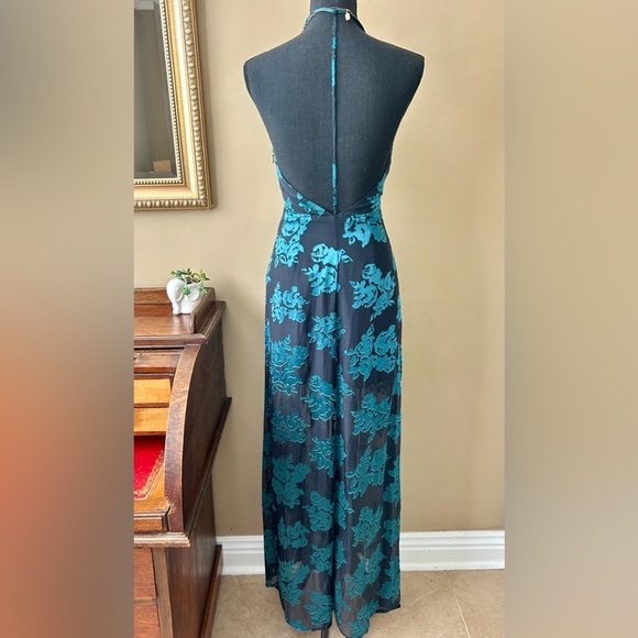Lovers + Friends Seville Maxi Dress T-Back Jade Blue Black Floral Size XS - Picture 9 of 16